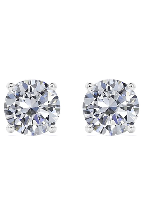4 Prong 2.5 Carat Round Shaped Moissanite Solitaire Stud Earrings In 18K White Gold Plating Over Silver