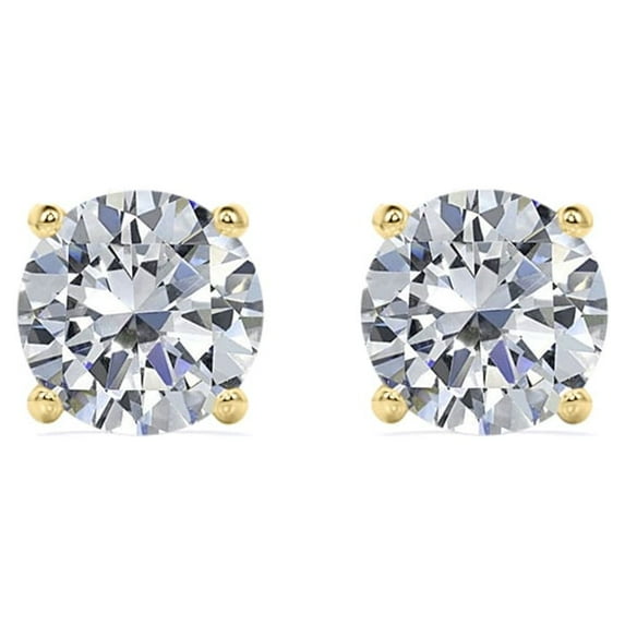 JeenMata 4 Prong 2.25 Carat Round Shaped Moissanite Solitaire Stud Earrings In 18K Yellow Gold Plating Over Silver
