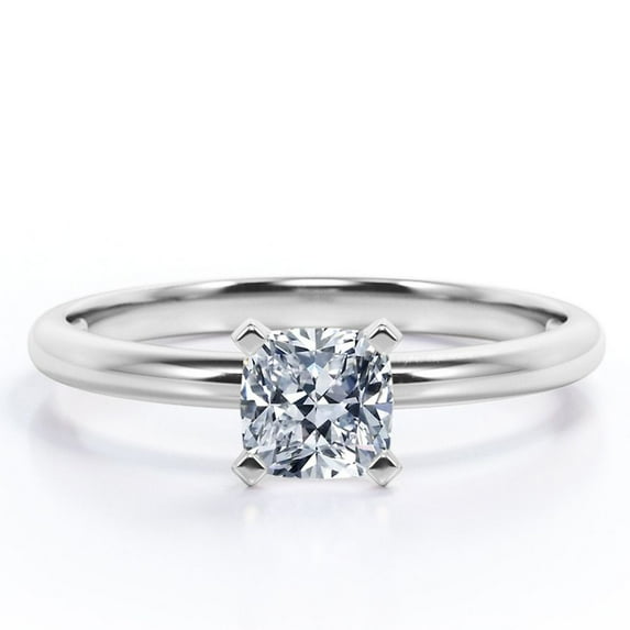 JeenMata 4 Prong 2 Carat Cushion Cut Moissanite - Solitaire Right Hand Ring - 18K White Gold Plating Over Silver