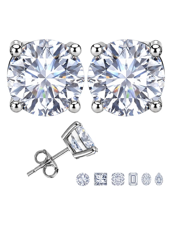 2 Carat Round Solitaire Moissanite Stud Earrings for Women, Earrings for Men, 18K White Gold Plated, Hypoallergenic Earrings, D VS1, Stud Earring for Woman, Jewelry, Gift, Earrings
