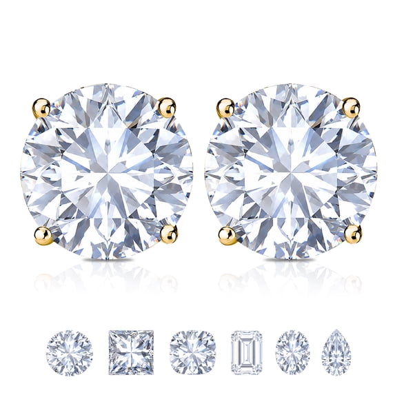 JeenMata 4 Prong 2 Carat Round Shaped Moissanite Solitaire Stud Earrings in 18k Yellow Gold Plating for Women