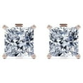 thumbnail image 1 of JeenMata 4 Prong - 3 Carat Princess Cut Moissanite - Solitaire Stud Earrings - 18K Rose Gold Plating Over Silver, 1 of 6