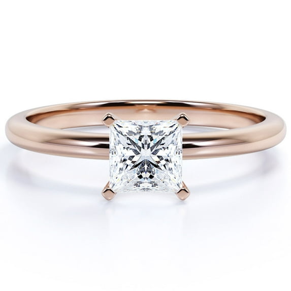 JeenMata 4 Prong - 4 Carat Princess Cut - Solitaire Ring - 18K Rose Gold Plating Over Silver