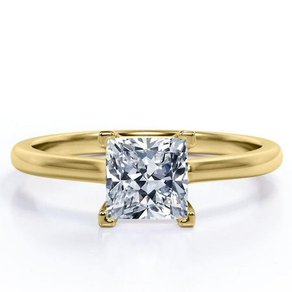 JeenMata 4 Prong - 4 Carat Princess Cut - Solitaire Ring - 18K Yellow Gold Plating Over Silver