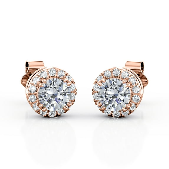 JeenMata 4 Prong Set 2.2 Carat Round Cut Moissanite Halo Stud Earrings in 18K Rose Gold Plating over Silver