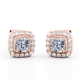 thumbnail image 1 of JeenMata 4 Prong Setting - 1.1 Carat Cushion Cut Moissanite Halo Cluster Stud Earrings - 18K Rose Gold Plating over Silver, 1 of 5