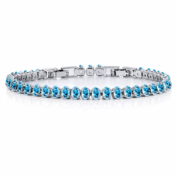 JeenMata 5.5 Carat December Blue Topaz - Oval Cut Birthstone Tennis Bracelet Eternity Design - White Gold Plating, Female, Adult