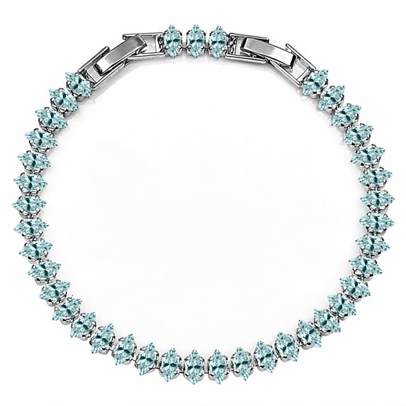 JeenMata 5.5 Carat March Aquamarine - Marquise Cut Birthstone Tennis Bracelet Eternity Design - White Gold Plating, Female, Adult