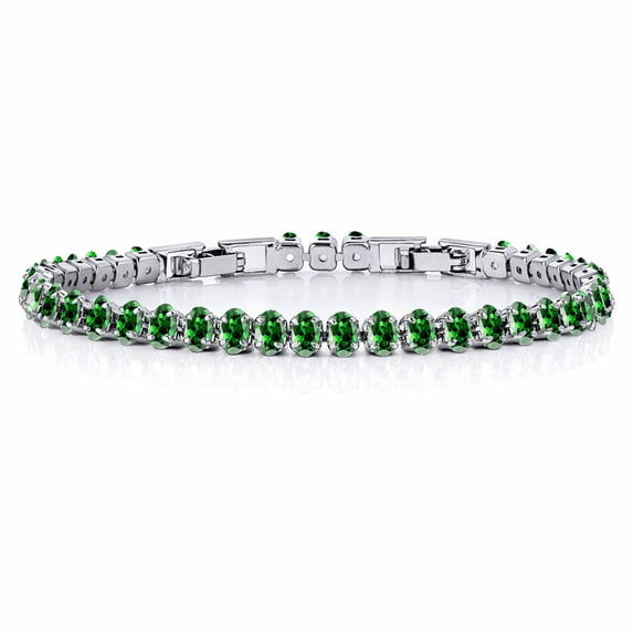 JeenMata 5.5 Carat May Emerald - Oval Cut Birthstone Tennis Bracelet Eternity Design - White Gold Plating, Female, Adult