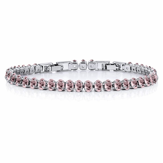 JeenMata 5.5 Carat October Pink Tourmaline - Oval Cut Birthstone Tennis Bracelet Eternity Design - White Gold Plating, Female, Adult