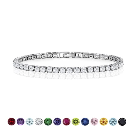 JeenMata 5.5 Carat April Cubic Zirconia - Round Cut Birthstone Tennis Bracelet Eternity Design - White Gold Plating, Female, Adult