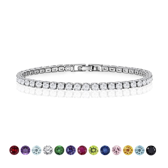 JeenMata 5.5 Carat April Cubic Zirconia - Round Cut Birthstone Tennis Bracelet Eternity Design - White Gold Plating, Female, Adult