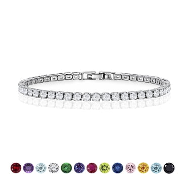 JeenMata 5.5 Carat April Cubic Zirconia - Round Cut Birthstone Tennis Bracelet Eternity Design - White Gold Plating, Female, Adult