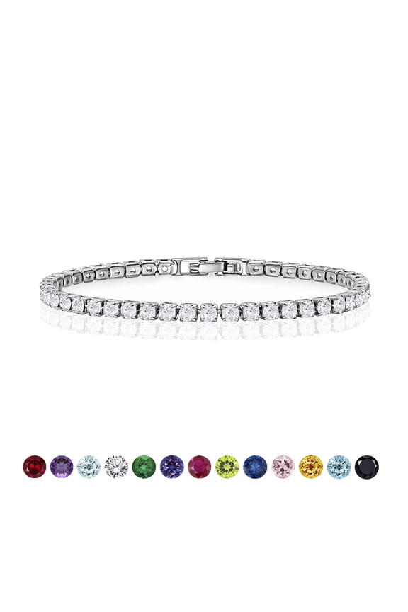 5.5 Carat April Cubic Zirconia - Round Cut Birthstone Tennis Bracelet Eternity Design - White Gold Plating, Female, Adult