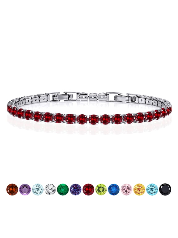 5.5 Carat July Ruby - Round Cut Birthstone Tennis Bracelet Eternity Design - White Gold Plating, Female, Adult