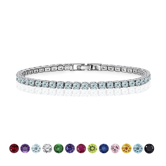 JeenMata 5.5 Carat March Aquamarine - Round Cut Birthstone Tennis Bracelet Eternity Design - White Gold Plating, Female, Adult