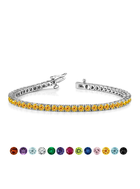 5.5 Carat November Citrine - Round Cut Birthstone Tennis Bracelet Eternity Design - White Gold Plating, Female, Adult