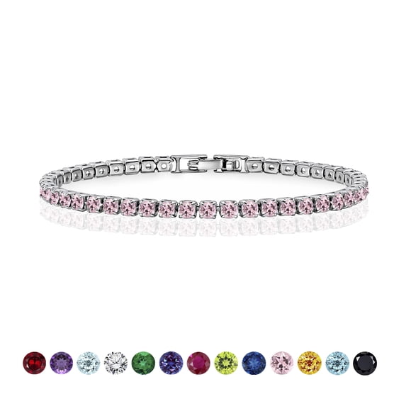 JeenMata 5.5 Carat October Pink Tourmaline - Round Cut Birthstone Tennis Bracelet Eternity Design - White Gold Plating, Female, Adult