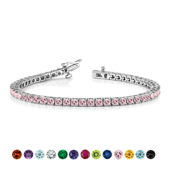JeenMata 5.5 Carat Round Cut October - Pink Tourmaline - Birthstone Tennis Bracelet Eternity Design - White Gold Plating, Female, Adult