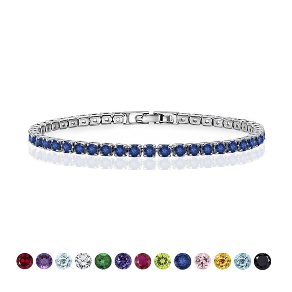 JeenMata 5.5 Carat September Blue Sapphire - Round Cut Birthstone Tennis Bracelet Eternity Design - White Gold Plating, Female, Adult