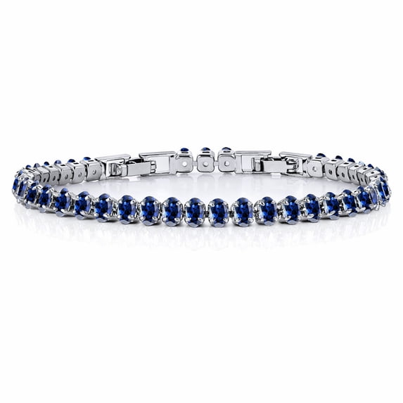 JeenMata 5.5 Carat September Blue Sapphire - Oval Cut Birthstone Tennis Bracelet Eternity Design - White Gold Plating, Female, Adult