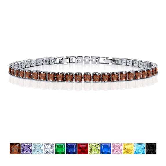 JeenMata 5.5 TCW January Garnet - Princess Cut Birthstone Tennis Bracelet for Women Eternity Design - White Gold Plating, Birthday, Anniversary, Valentine's Day Gift