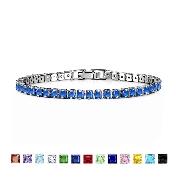 JeenMata 5.5 TCW September Blue Sapphire - Princess Cut Birthstone Tennis Bracelet for Women Eternity Design - White Gold Plating, Birthday, Anniversary, Valentine's Day Gift