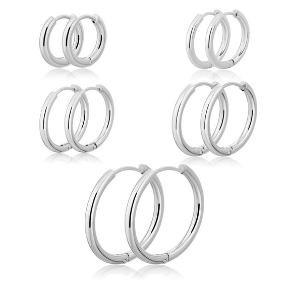 JeenMata Women's Huggie Hoop Earrings Set, Stainless Steel, White, 5 Pack