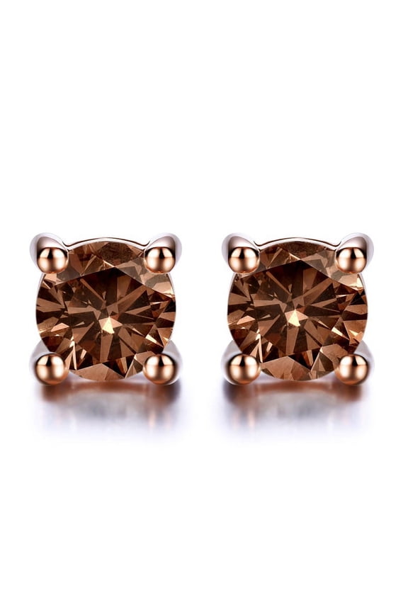 .50 carat Round Brilliant Lab Created Champagne Diamond Solitaire Stud Earrings in 10k Rose Gold