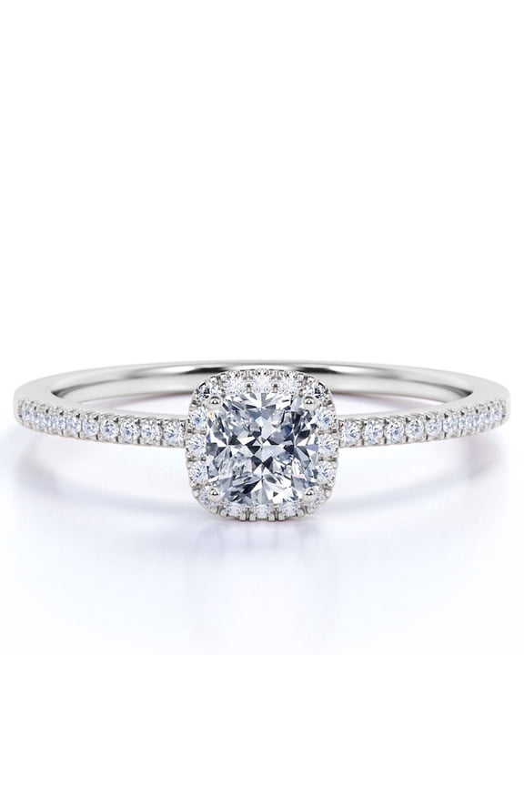.50 ct Pave - Cushion Cut Real Diamond - Wedding Ring - Radiant Cut Halo Ring - 10K White Gold