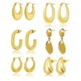 thumbnail image 1 of JeenMata 6 Pairs Fashion MultiPack Earrings Set for Women in Yellow Gold Plating, Hoop Earrings, Chunky, Lightweight Drop Hypoallergenic Earrings Jewelry Gift for Women, 1 of 5
