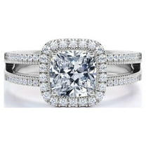 JeenMata 0.63 ct Cushion Cut Real Diamond - Vintage Style - Engagement Ring - Split Shank - Halo Ring - 10K White Gold