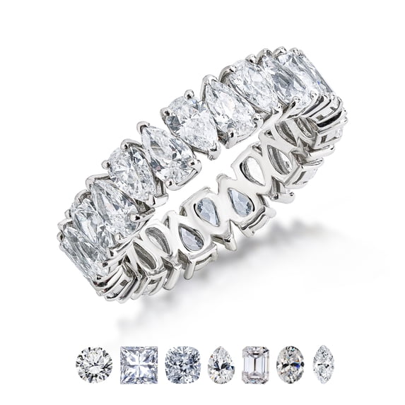 JeenMata 7.25 Carat Pear Cut Moissanite Eternity Anniversary Ring - Classic Prong Style Wedding Ring in White Gold Plating for Women
