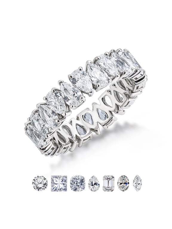 Stackable 7.25 Carat Pear Cut Moissanite Eternity Anniversary Ring - Classic Prong Style Wedding Ring in White Gold Plating for Women
