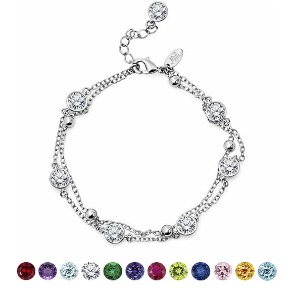 JeenMata 3.5 Carat April Cubic Zirconia Birthstone Double Layer Bracelet - in White Gold Plating for Women