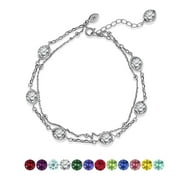 JEENMATA 3.5 Carat April Birthstone Double Layer Bracelet - in White Gold Plating for Women