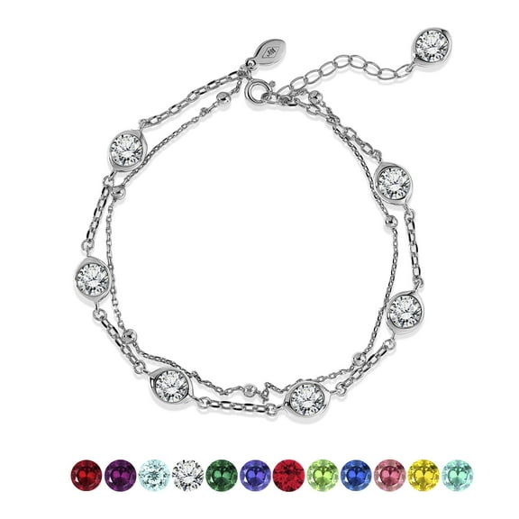 JeenMata 3.5 Carat April Birthstone Double Layer Bracelet - in White Gold Plating for Women