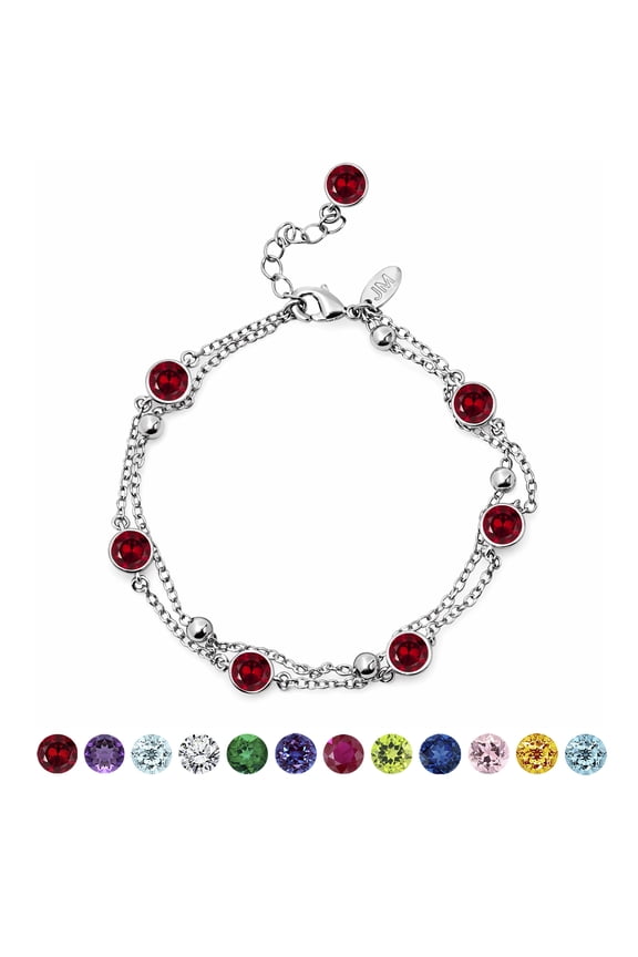 3.5 Carat January Garnet Birthstone Double Layer Bracelet - in White Gold Plating for Women