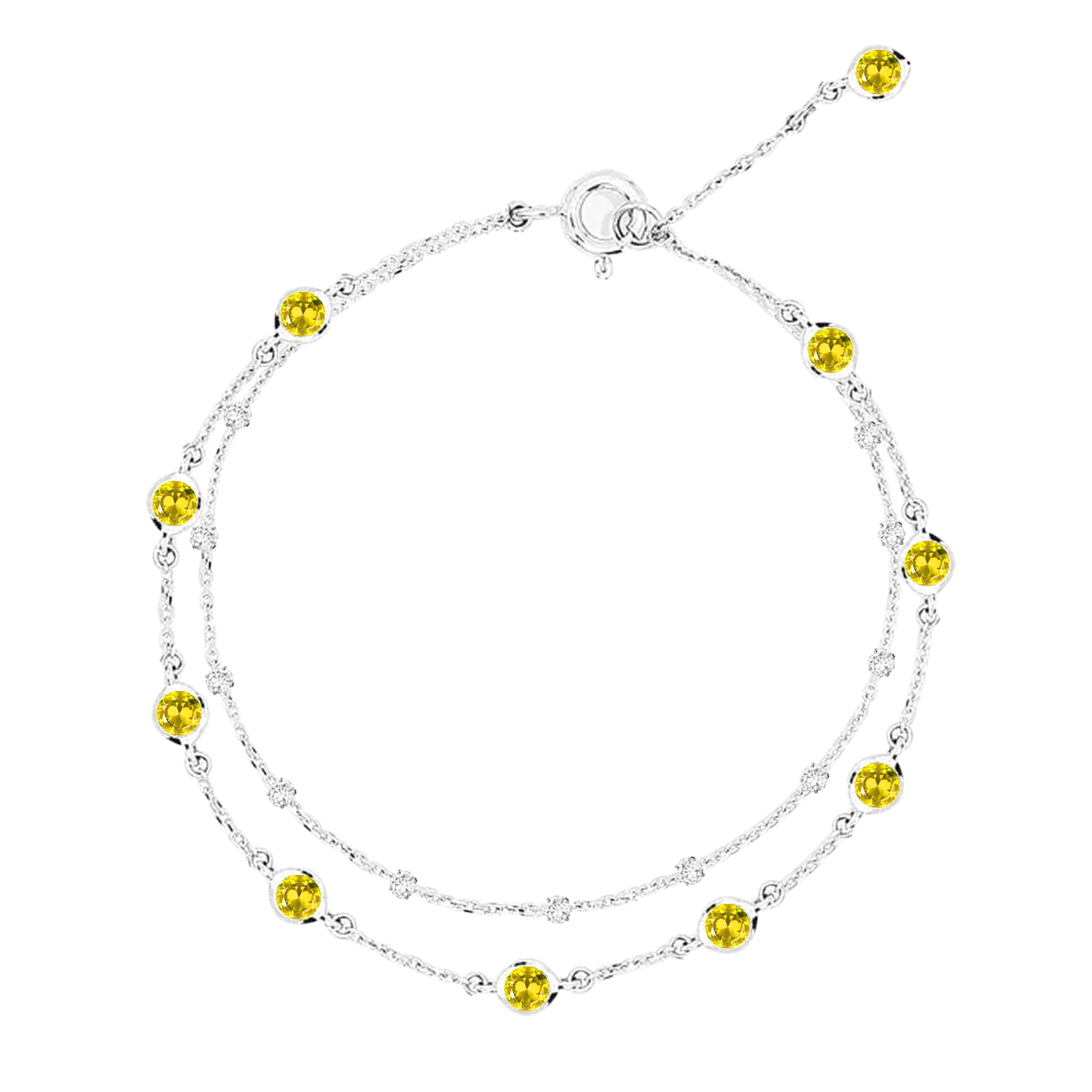 JeenMata Jewelry JeenMata 3.5 Carat November Citrine Birthstone Double Layer Bracelet - in White Gold Plating for Women