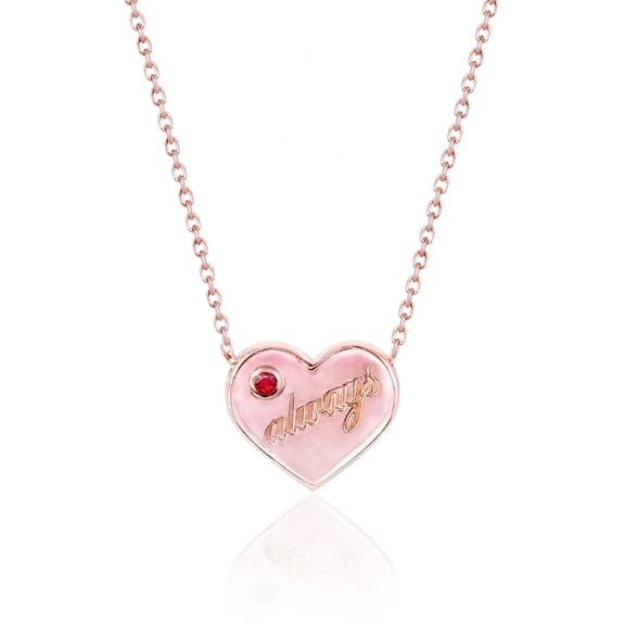 JeenMata Always Charm Necklace with Natural Round Cut Ruby in 18K Rose Gold Plating over Silver