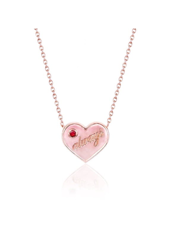 Always Charm Necklace with Natural Round Cut Ruby in 18K Rose Gold Plating over Silver