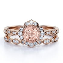 JeenMata Antique 1.50 Carat Round Cut created morganite and Moissanite Halo Bridal Set in Rose Gold: Bestselling Design