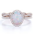 thumbnail image 1 of JeenMata Antique 1.50 ct Oval Cut Opal and Moissanite Wedding Ring Set in 18K Rose Gold over Silver, 1 of 7