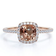 JeenMata Antique 1.75 carat created morganite and Diamond Engagement Ring in 10k Rose Gold for Women