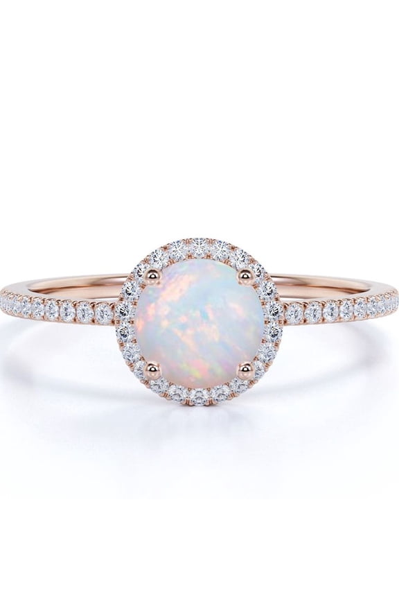 Antique 1.75 ct Round Welo Opal Halo Wedding Ring in 18K Rose Gold over Silver