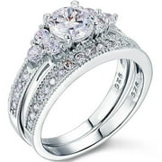 JeenMata Antique Art Deco 150ct Moissanite Wedding Set, 18K White Gold Over Silver