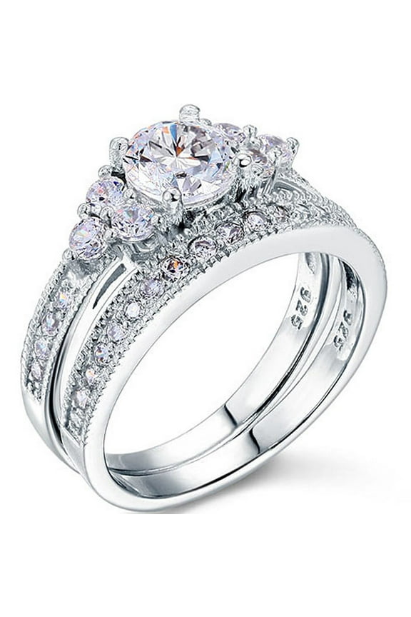 Antique Art Deco 150ct Moissanite Wedding Set, 18K White Gold Over Silver