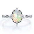 thumbnail image 1 of JeenMata Antique Design 1.5 Carat Oval Cut Ethiopian Opal And Moissanite Art Deco Five-Stone Engagement Ring In 18K White Gold Plating Over Silver, 1 of 7
