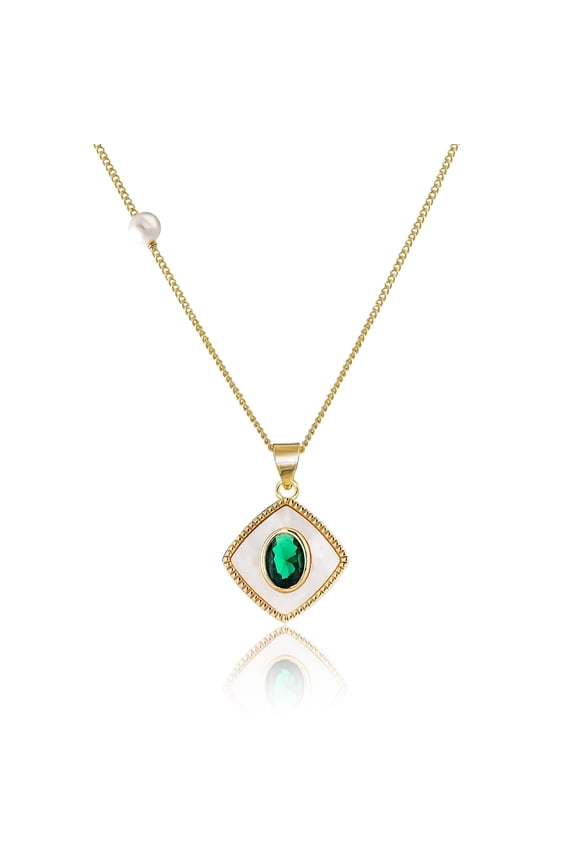 Antique Style Green Stone Square Pendant Necklace - Unique Fashion Jewelry