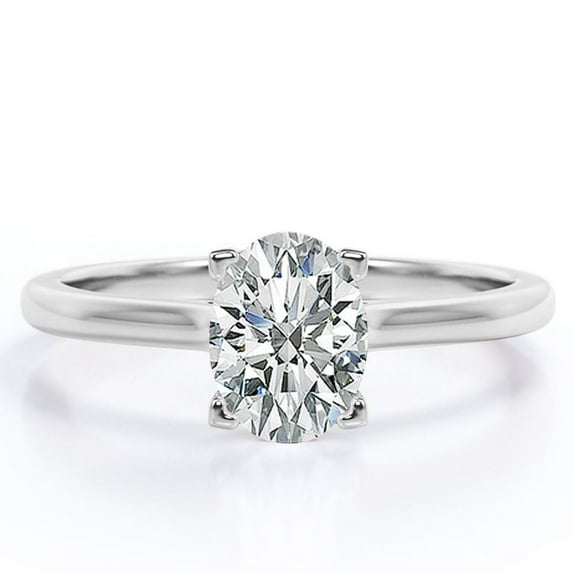 JeenMata Appealing Prong 1 Carat Oval Cut Solitaire Promise Ring in 18K White Gold Plating over Silver
